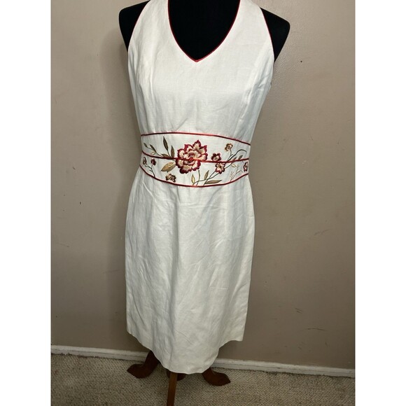 VINTAGE 90’s Yves Cossette Depeche Mode Linen Rayon Halter Dress Size 8 Petite - Picture 1 of 10